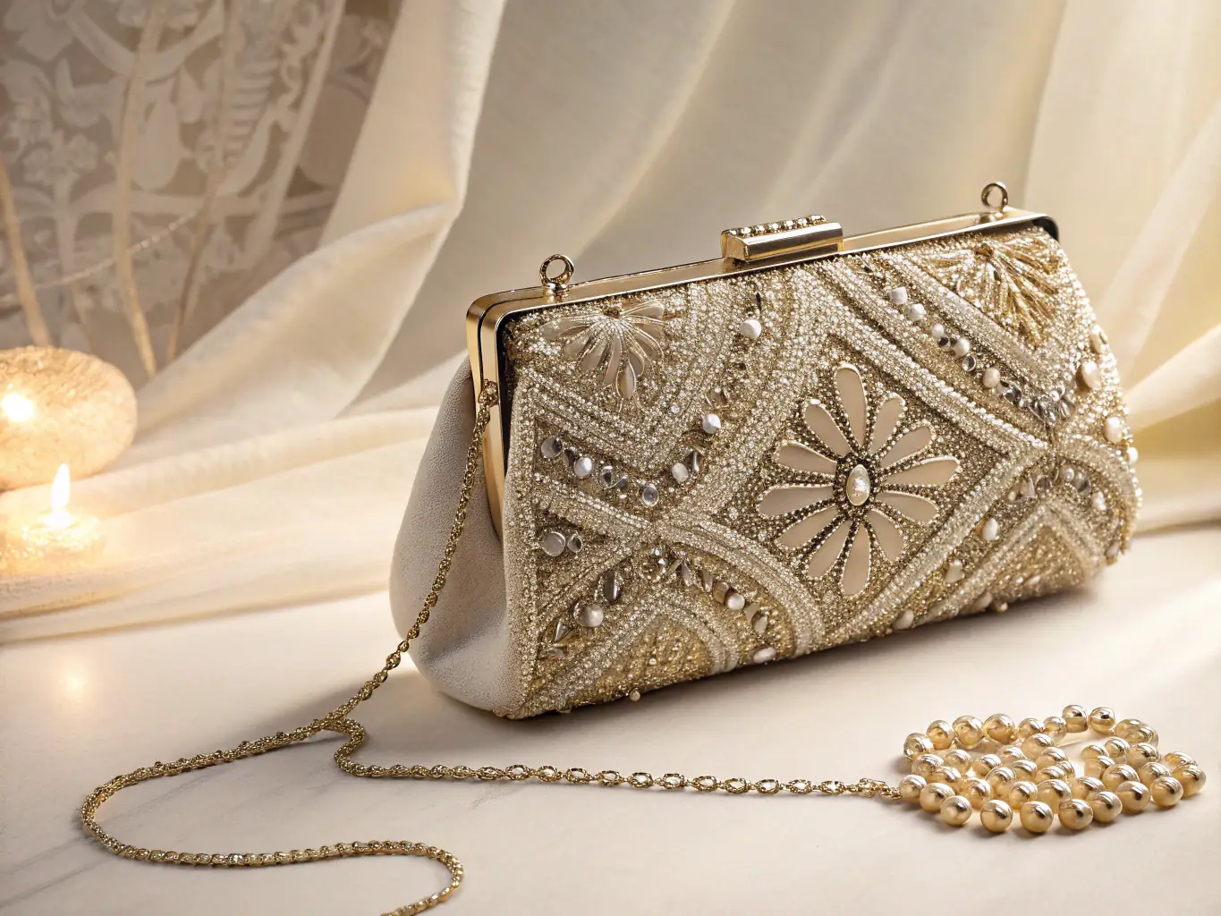 A dazzling purse from QUEENZ Collections, featuring sparkling embellishments and a glamorous finish. The purse is photographed against a dark, shimmering background to emphasize its sparkle and elegance.